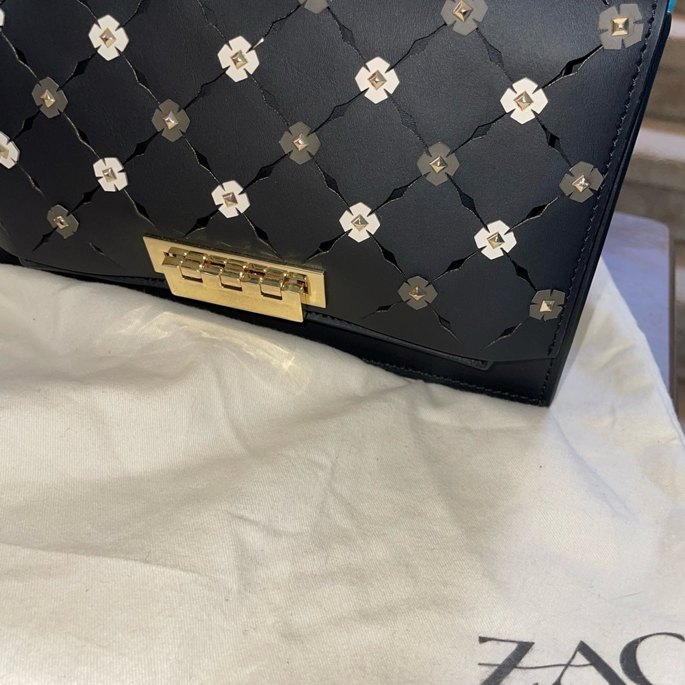 NEW WT Zac Zac Posen Eartha Medium Chain Shoulder Handbag Black Floral - Picture 4 of 13